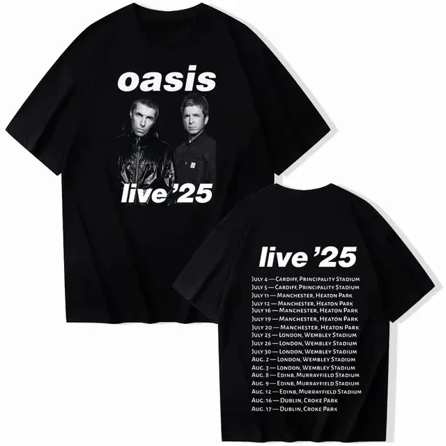 

Summer casual short-sleeved men's T-shirt Oasis Live 25 Tour Fashion Print O-neck short-sleeved fan gift High-quality pure cotto