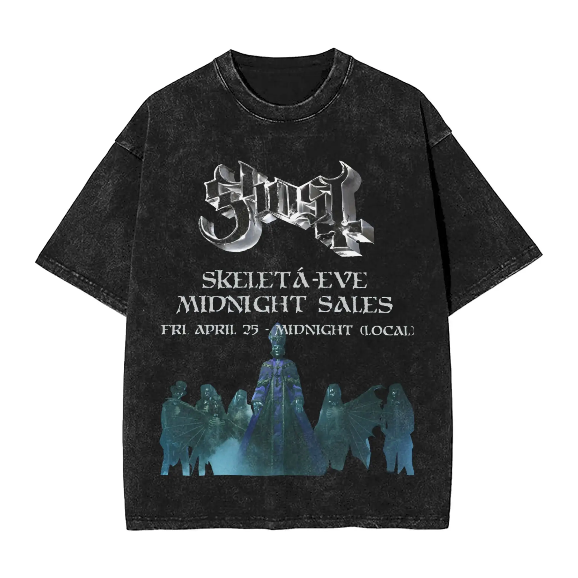 

2025 ghost tour T Shirts Hip Hop Washed Short Sleeve Oversize T-Shirt New Skeleta Album Fashion Men Women Streetwear Summer Tees