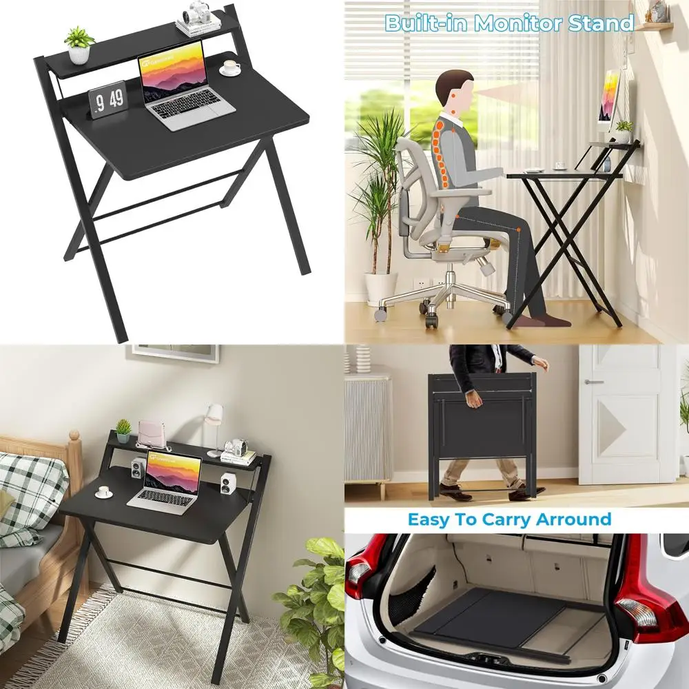 

Compact 2-Tier Folding Desk by GreenForest, Space-Saving Computer Desk with Shelf for Home and Dorm Use