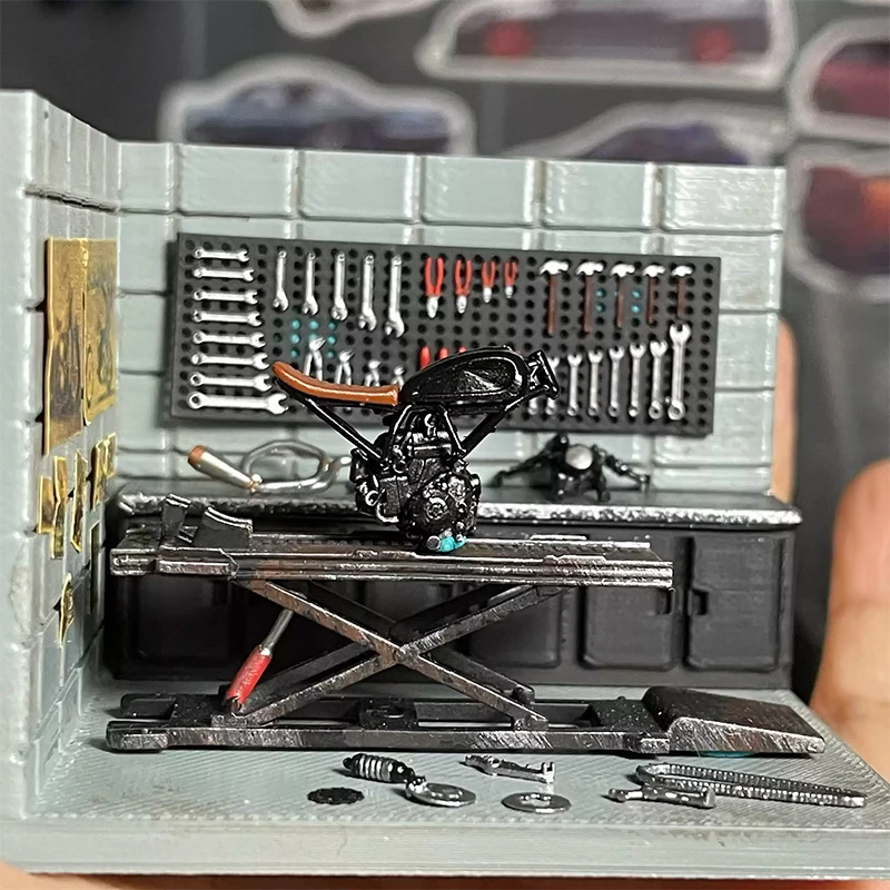 1:64 オートバイ車修理ツールモデルガレージワークショップ壁掛け小道具シーン DIY モデル子供のおもちゃ