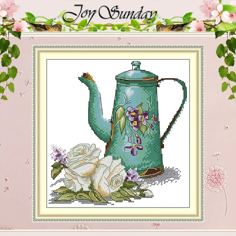 

Набор для вышивания крестиком по схемам с узорами старинных чайников, DIY, 11CT 14CT 16CT, HD, с нанесенным рисунком, DMC, набор для вышивания крестиком, рукоделие