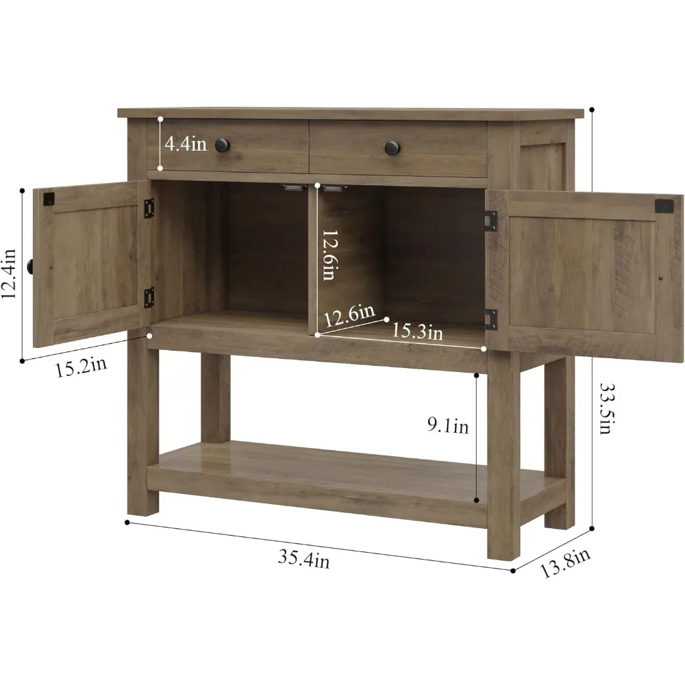 طاولة كونسول على طراز المزرعة مع خزانة وأدراج ورف تخزين - بار القهوة، المدخل، طاولة بوفيه الأريكة