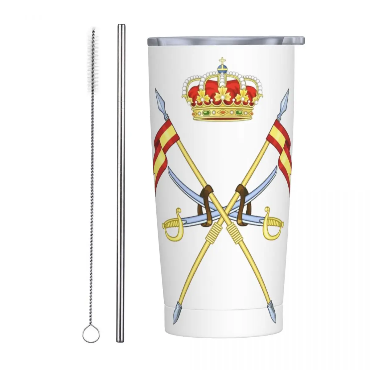 Stainless Steel Tumbler Spanish Army Cavalry Forces Mugs Cup With Straws Spain Flag Cold and Hot Water Bottle Large Coffee Mug