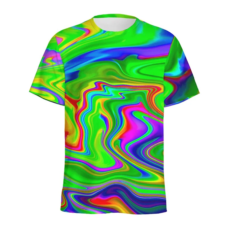 Abstract Colorful Liquid Trippy Pattern T Shirt For Men Summer Casual Round Neck Short Sleeve Tees Women Tops 3d Printed T-Shirt