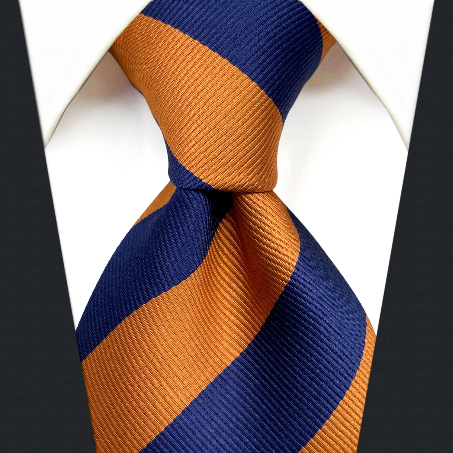 Navy Blue Orange Striped Mens Necktie Set Wedding Dress Brand New Classic Hanky Extra long size