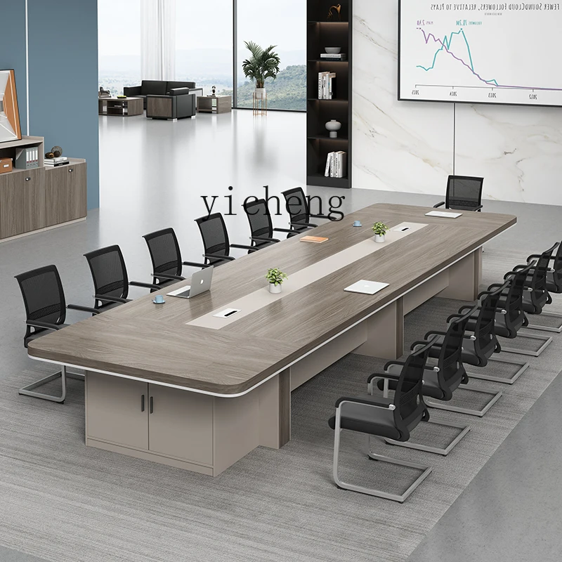 Zf office conference table simple large reception table and chair combination with cabinet