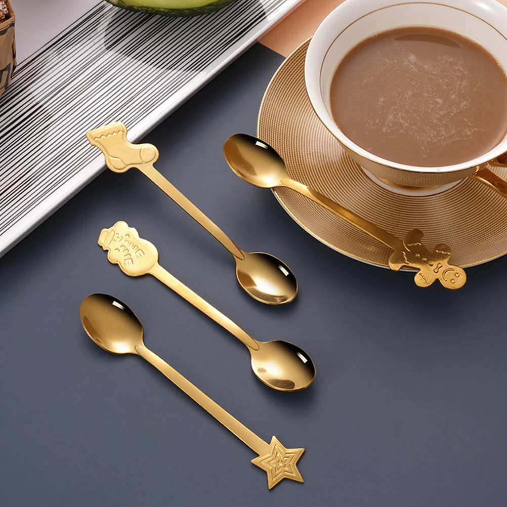 

2Sets Christmas Style Coffee Spoons Stainless Steel Dessert Spoons Creative Kitchenware for Parties Tea Household Tableware