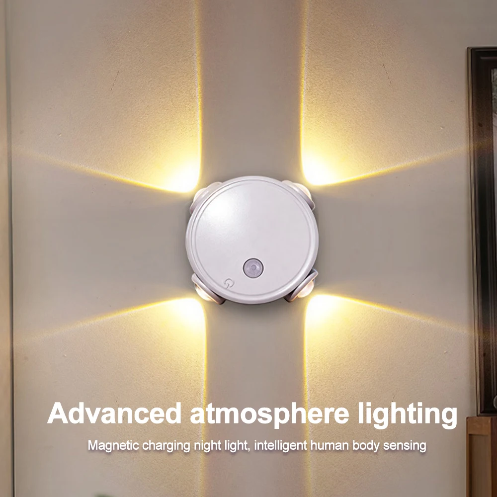 Smart RGB Gradient Night Light 4 LED Magnetic Motion Sensor Rechargeable Wall Lamp Bedroom Cabinet Wardrobe Lamp Staircase Lamp