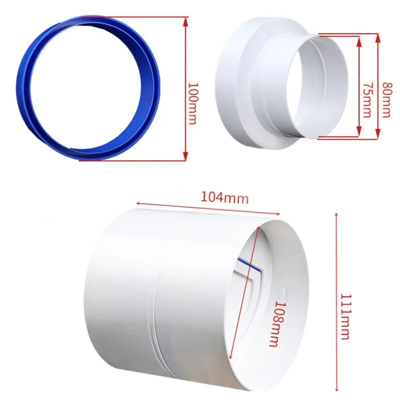 1PC PVC Exhaust Fan Check Valve Round Pipe Backdraft Damper 75/110mm Air Duct Ventilation Grill for Bathroom Kitchen Accessories