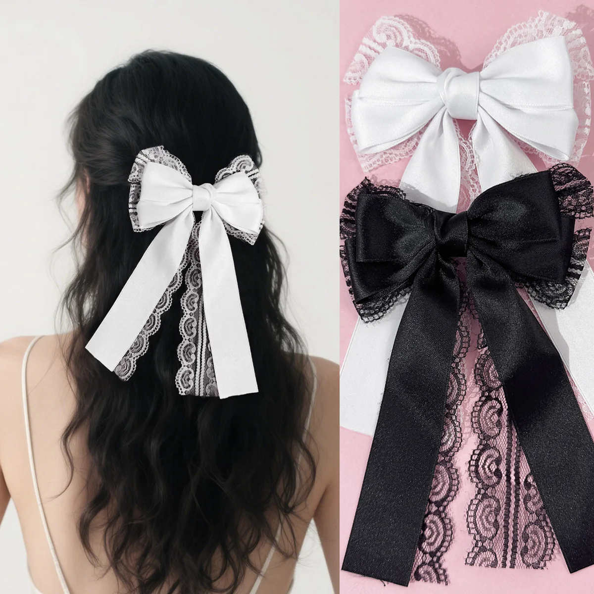 

20 Pcs/Lot, New Elegant Lace Ribbon Bow Hair Clips Ponytail Clips For Women Hair Accessories