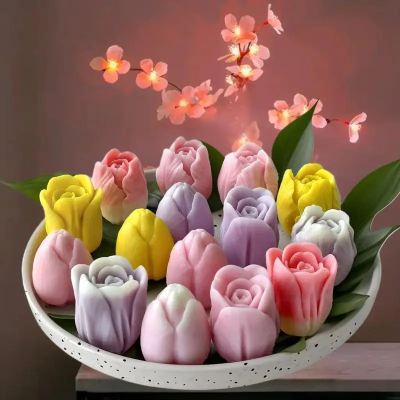 1Pcs Handmade Scented Candle Plaster Resin Molds DIY Flowers Tulip Silicone Mold Homemade Cookies Chocolate Candy Baking Tool