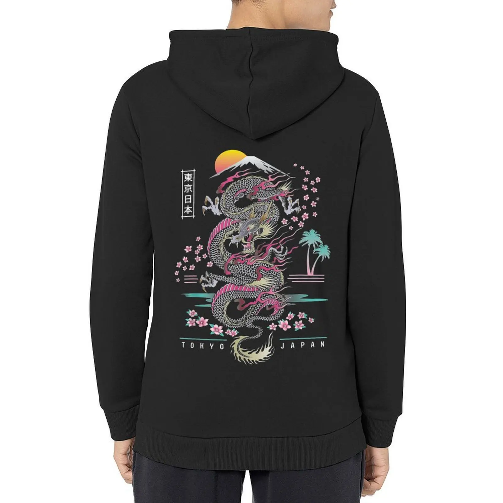 

Japanese Tokyo Dragon Asian inspired Neon retro 80’s style Hoodie autumn clothes men clothing tracksuit