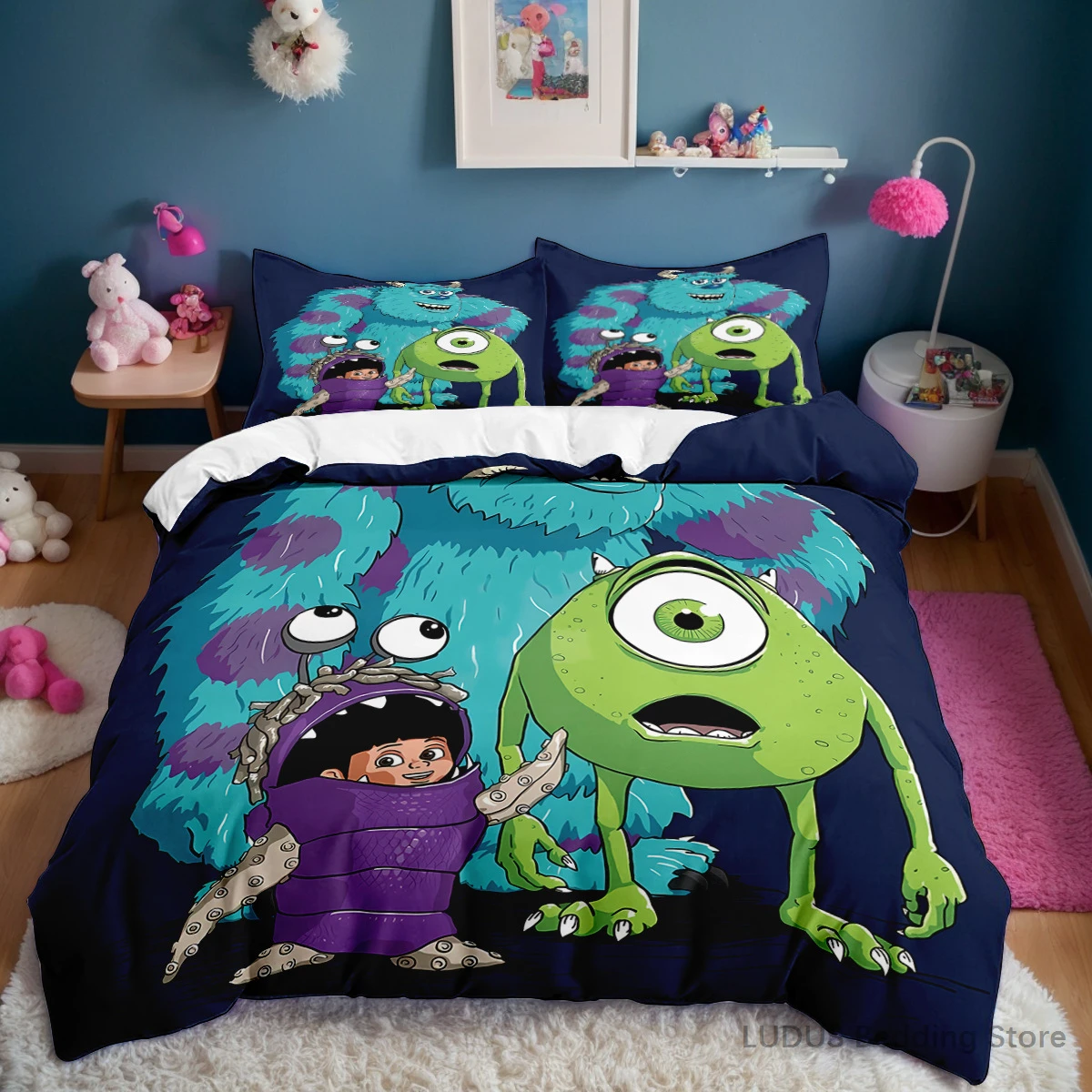 

Monsters Inc Boo Duvet Cover with 2 Pillowcases Kawaii Mike Sulley Bedding Set Cartoon Quilt Cover No Flat Sheet