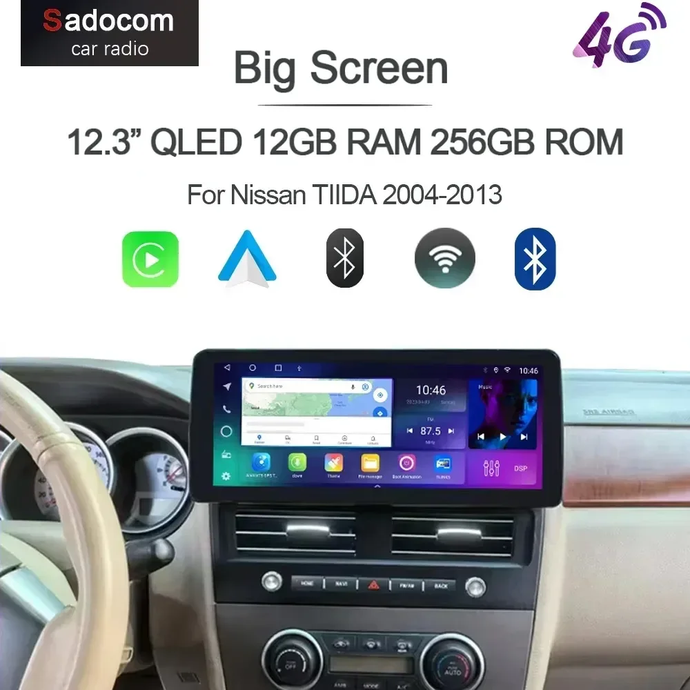 12,3 "QLED 720P 360 8G + 256G Carplay Android 14,0 reproductor de coche navegación GPS DSP WIFI estéreo autoradio para Nissan TIIDA 2004-2013