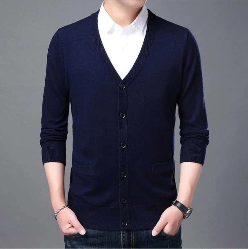 

2023 New Fashion Brand Sweater For Mens Cardigan Coat V Neck Slim Fit Jumpers Knitwear Winter Korean Style Casual Mens Clothes