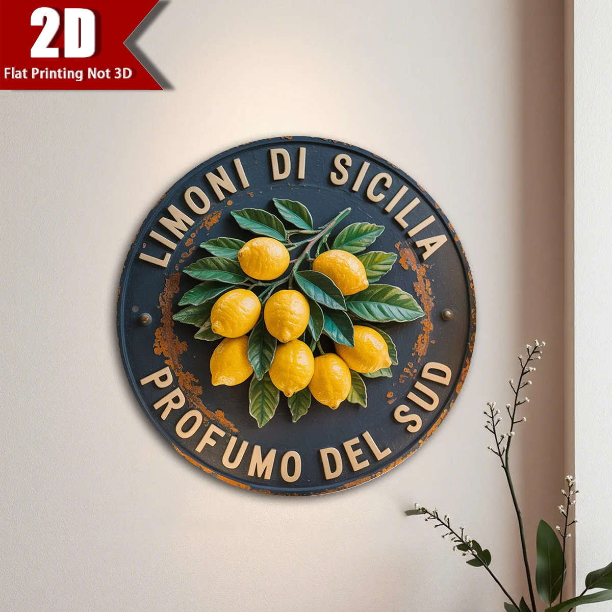 لوحة معدنية ليمون صقلية عتيقة - لوحة فنية جدارية على الطراز الريفي الإيطالي لغرفة المعيشة في المطبخ والمقهى - هدية هووسورمينغ للليمون