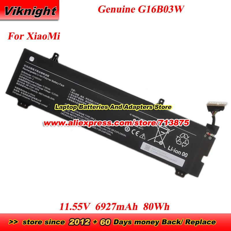 

Оригинальный аккумулятор G16B03W 3ICP5/64/76-2 11,55 В 6927 мАч 80 Втч для игрового ноутбука XiaoMi Redmi G 2021 G Pro RMG2215-AI RMG2213-AD