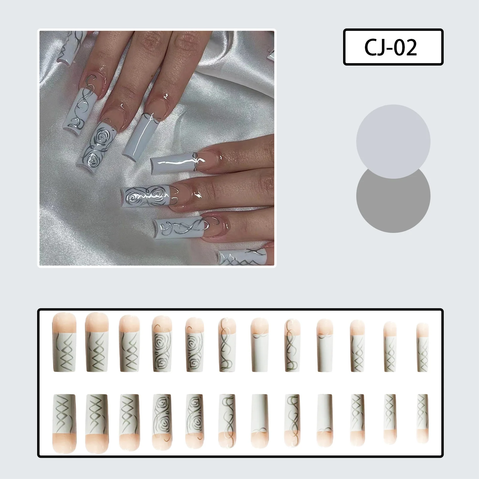 Silver Lines Square False Nails Convenient & Cost-effective Manicure Nails for Take Part in Party Dating and Wedding