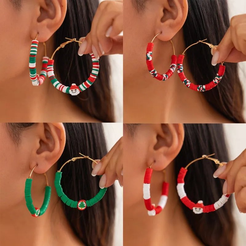 Christmas Series Polymer Clay Soft  Earrings Personalized and Versatile Geometric Earrings for Women