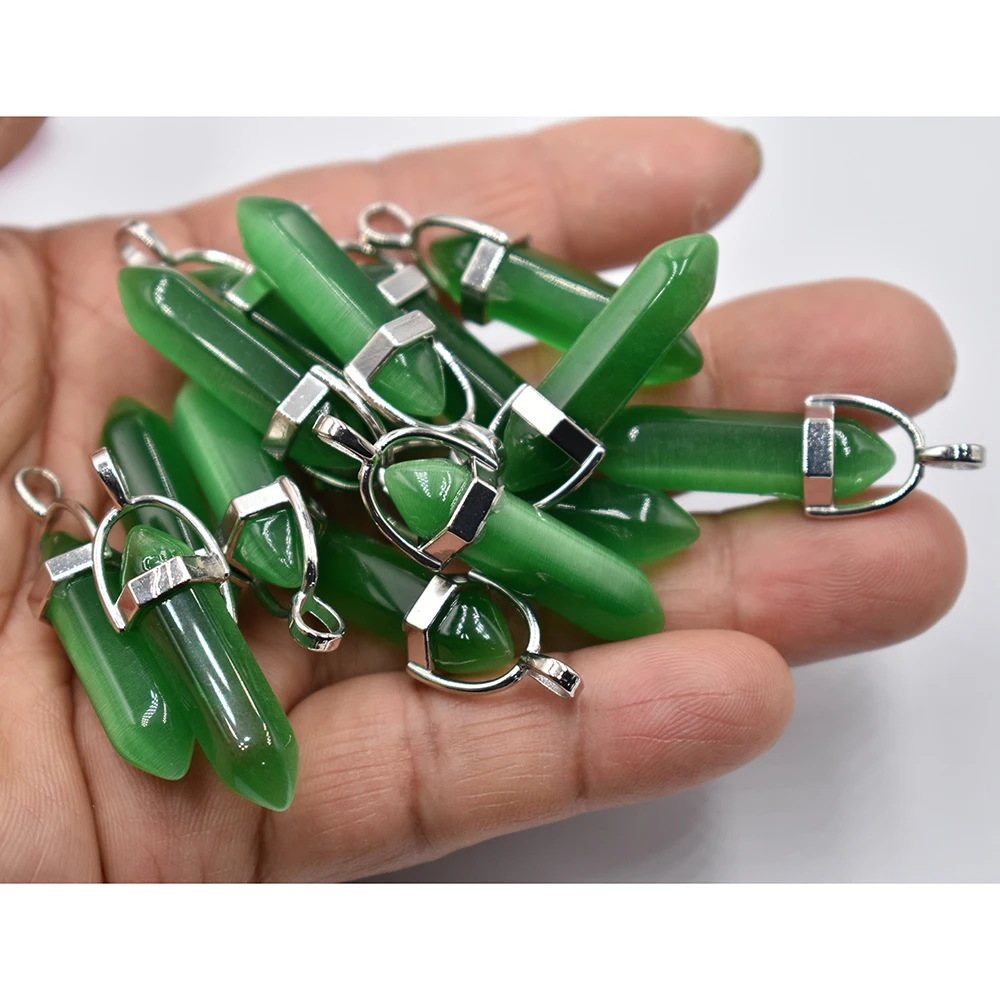 Großhandel 24 Stück/Set Modische, hochwertige Katzenaugen-Stein-Mix-Säulenanhänger, Chakra-Anhänger für die Schmuckherstellung, kostenloser Versand – Detail 4