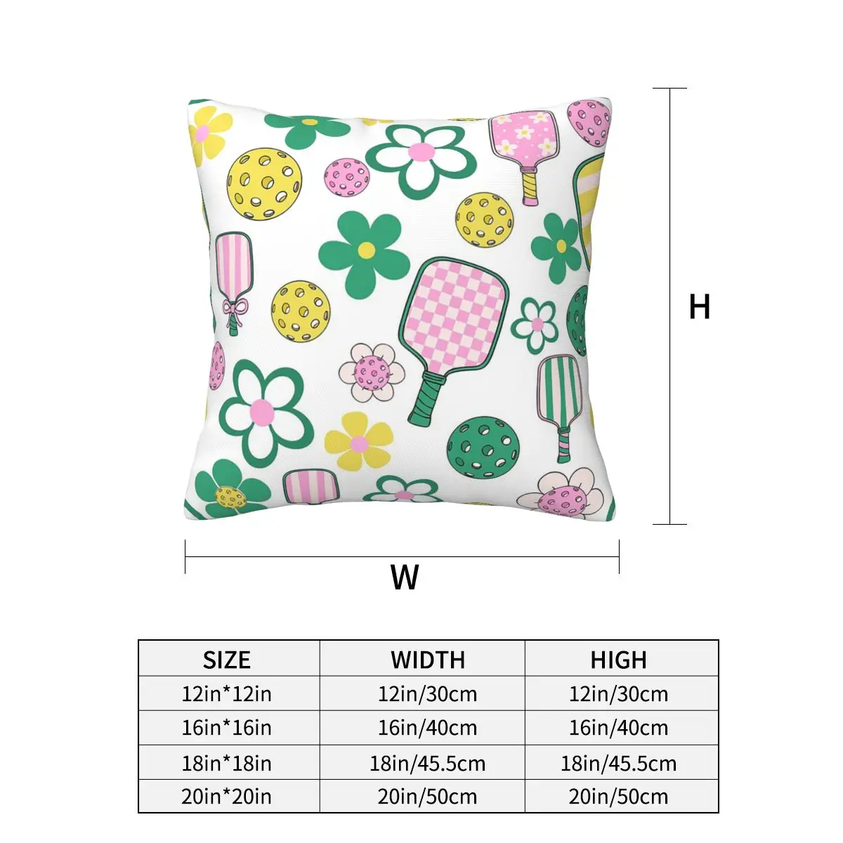 Pickleball Pattern, Pickleball Paddle, Pickleball Ball Square Pillowcase Pillow Cover Cushion Throw Pillow for Home Living Room
