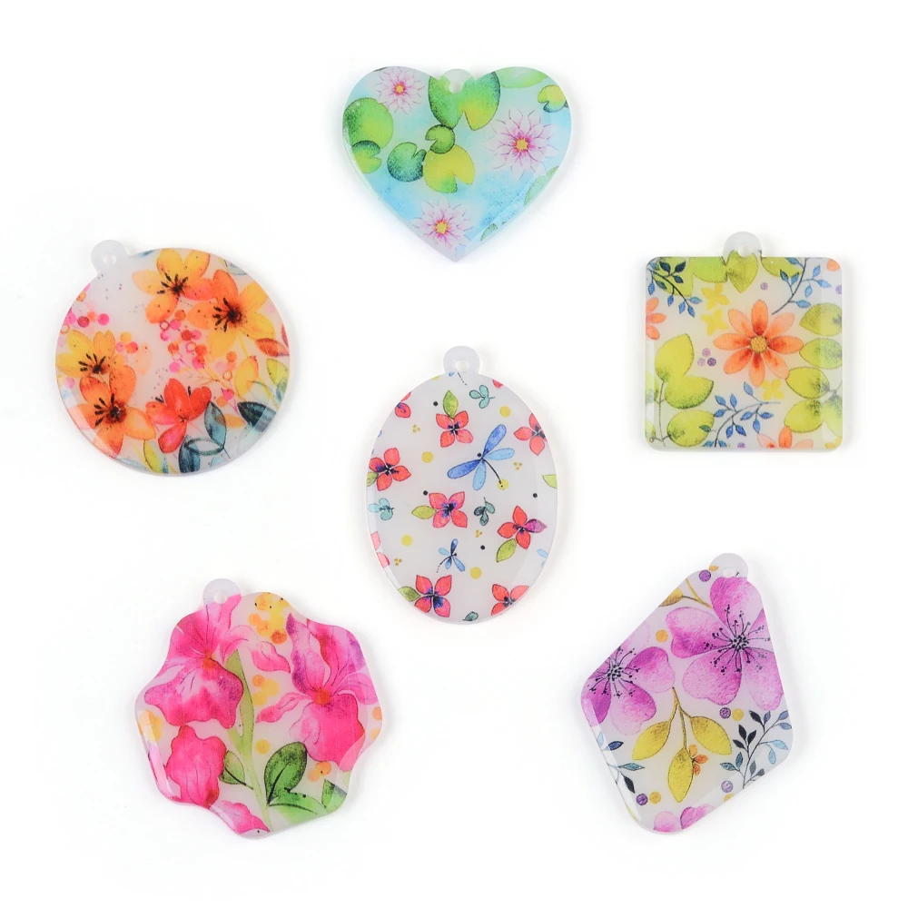 

6pcs Bright Little Flower Coloful Acrylic Plate Pendants Jewelry Accessory Handmade Connector DIY Earring Component for Women