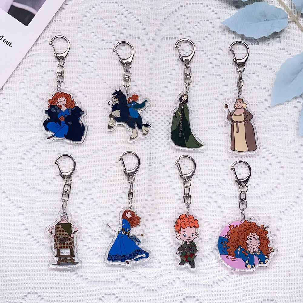 1/10 Piezas Llaveros de acrílico de la Princesa Merida de Disney Brave, Colgantes para bolso, Adornos bonitos para mochila, Decoración, Regalos para amigos