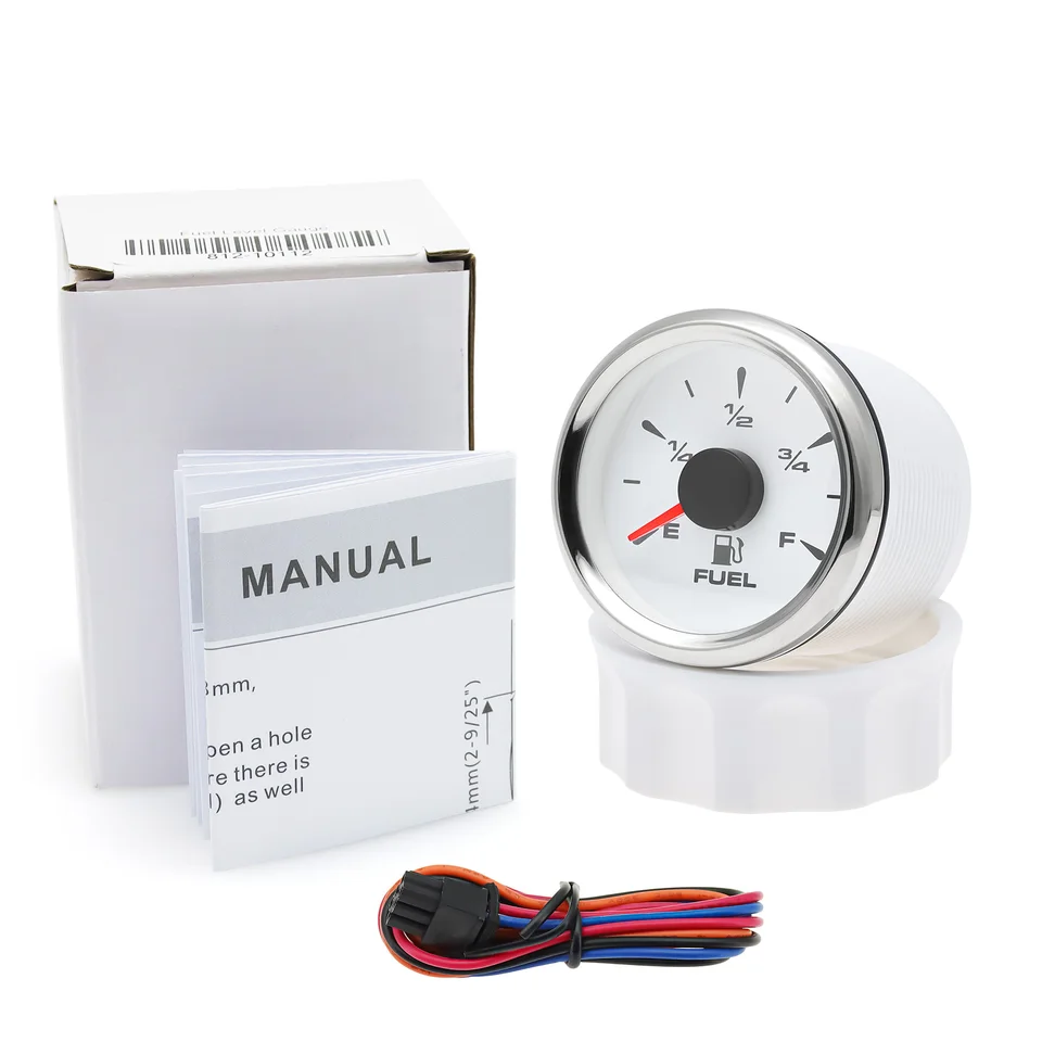 Medidor De Nivel De Combustible Digital De 52 Mm (0-90 Ohmios) Para Coche, Camión O Barco – Iluminación LED Roja, Estilo Vintage, Acero Inoxidable