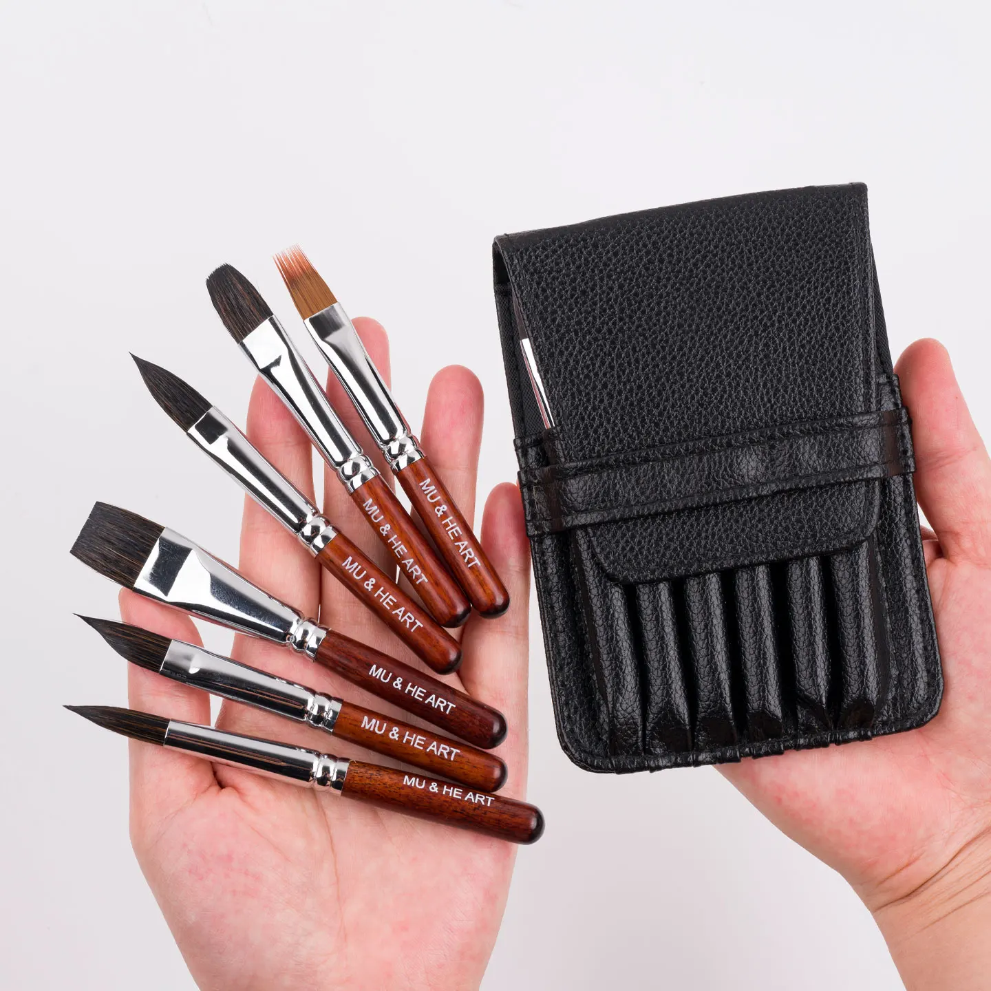 Mini Artist Brush Set Watercolor With PU Pouch Plam Pen Easy for Sketch Copper Ferrule Wooden Handle Mu He Art