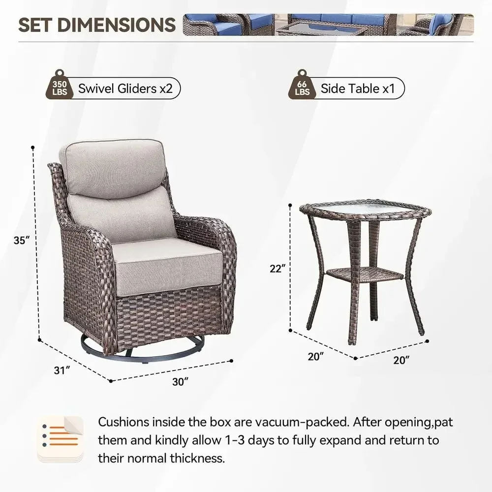 6-inch Cushioned High Back Swivel Rocker Chairs Patio Furniture Set for Outdoor, Poolside, and Deck