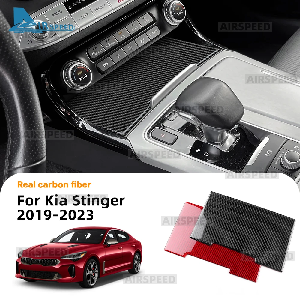Echter weicher Kohlefaser-Aufkleber für Kia Stinger 2019 2020 2021 2022 2023, LHD-Auto-Schalthebel-Aufbewahrungsbox, Innenzubehör