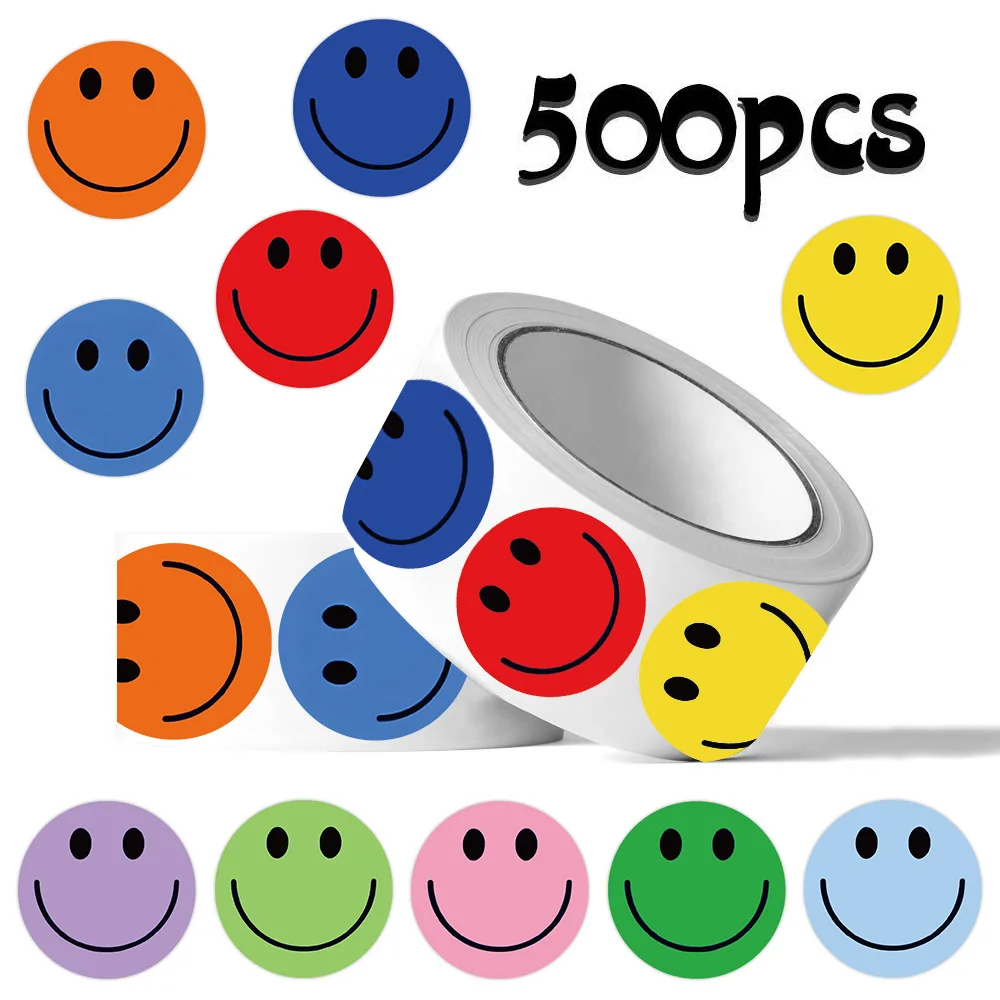 500Pcs/Roll Kids Emotional Reward Smiley Stickers DIY Journal Stationery Sealing Decals for Gift Packaging Notebook Decor