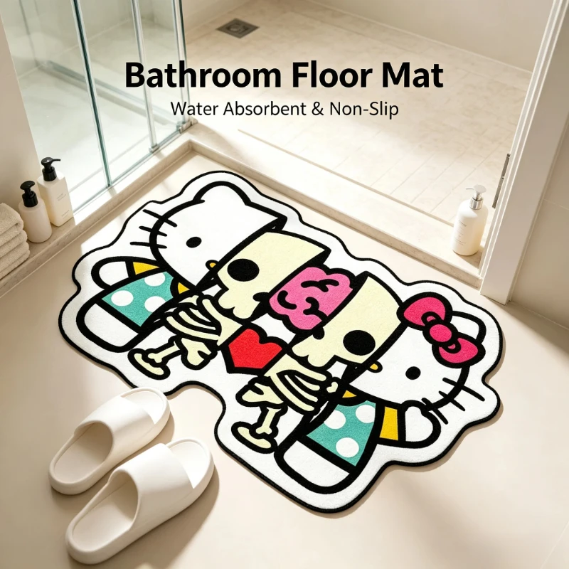 Halloween Hello Kitty Skeleton Irregular Diatomite Floor Mat Spooky Cute Absorbent Non‑Slip Door Mat