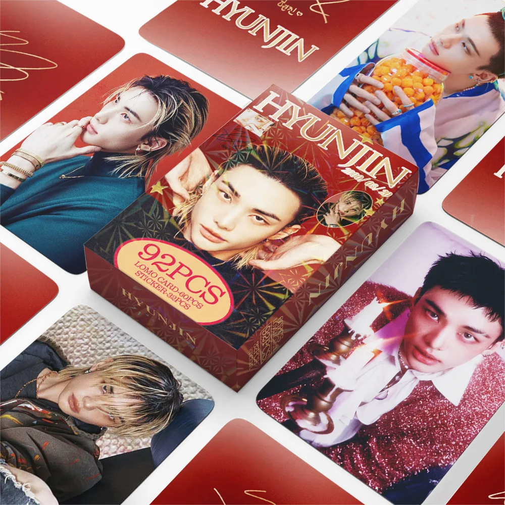 

60+32PCS/SET KPOP Hyunjin STRAYKIDS Bang Chan Felix NEW style high-definition photo cards, stickers,LOMO cards STEP OUT 2026