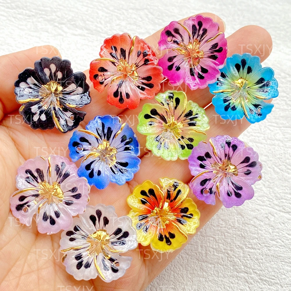 10pcs Acrylic 3D Colored Three-dimensional flower with a hole Flatback Rhinestone Figurines DIY Wedding Scrapbook Decor Crafts