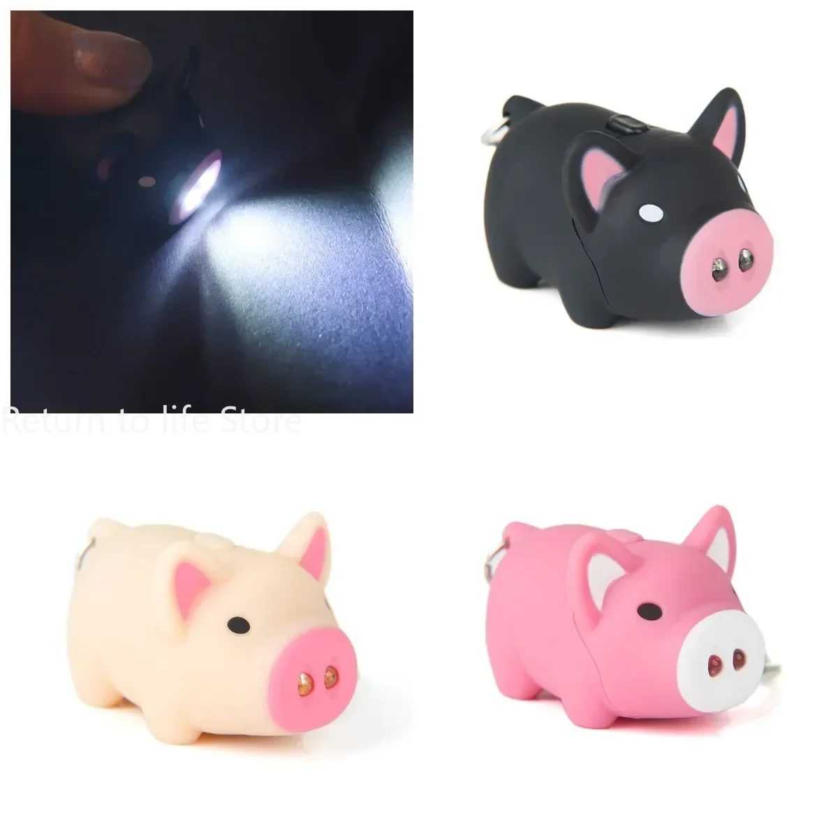 Cartoon Pig Keychain LED Luminous Sound Piggy Pendant Key Ring Portable Mini Flashlight Children Gift