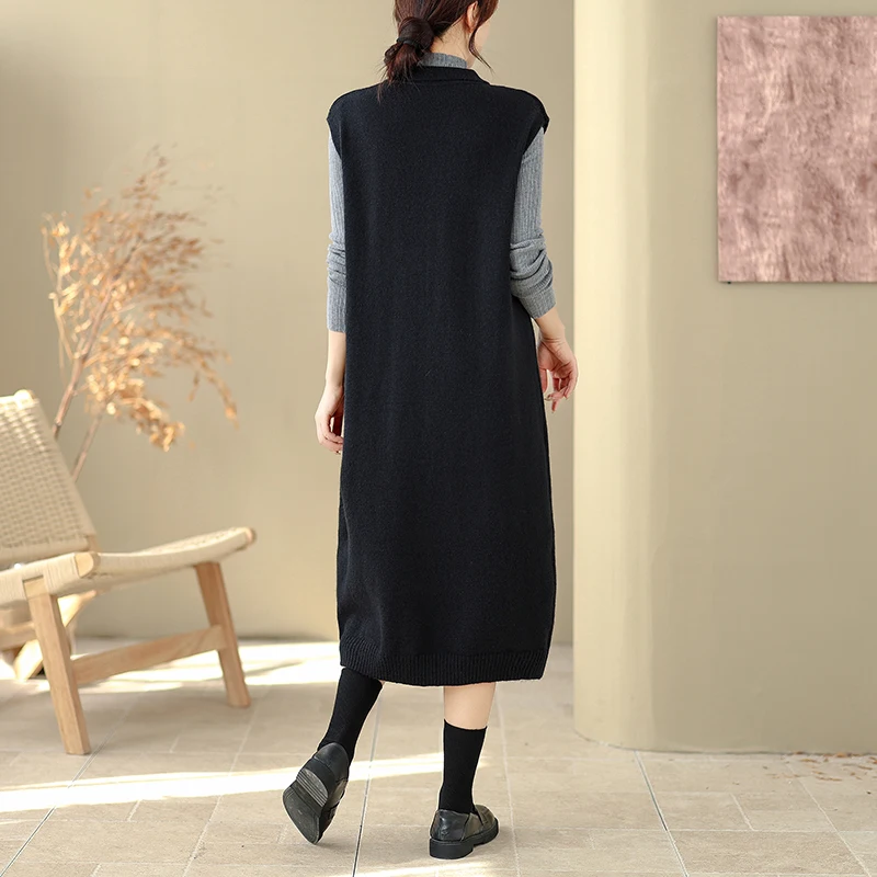 Falda acampanada de fibra de poliéster con cuello de punto Dr Loose Svel Midi Dr Pure Color Commute Sle para mujer