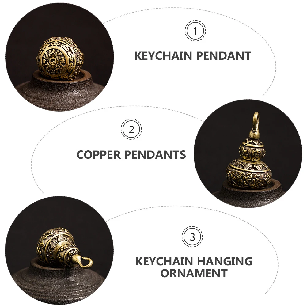 

3 Pcs Brass Gourd Pendant Chinese Food Keychain Mobile Phone Decoration Snake Year Ring Bead