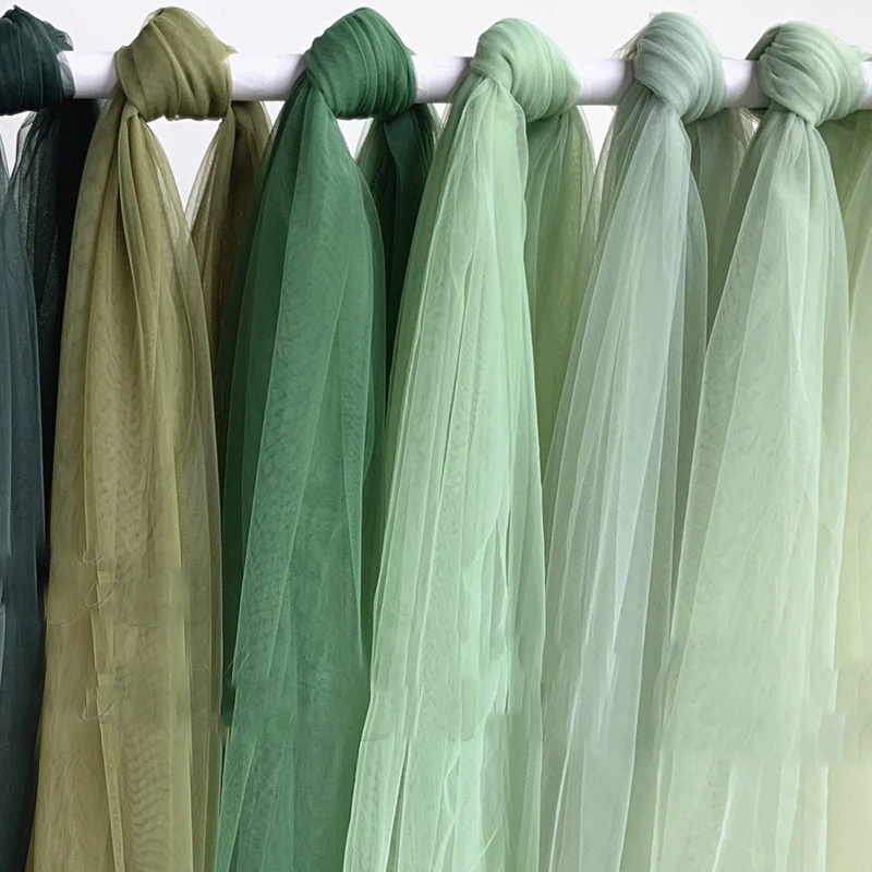 Green Soft Tulle Fabric Wedding Celebration Curtain Clothing Mesh Layout Chair Back Yarn for Tutu Veil Craft Project Decorative