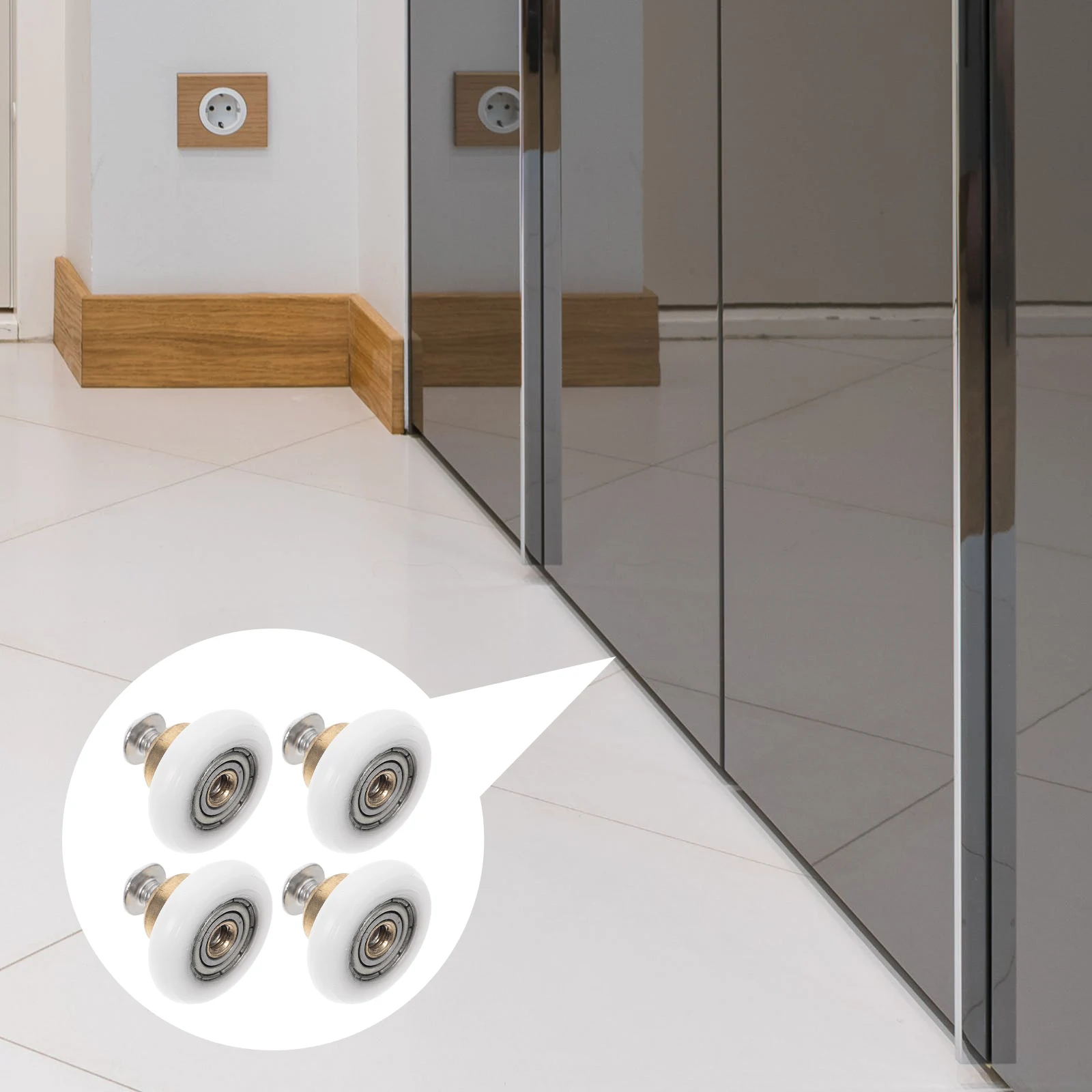 

4pcs Shower Door Rollers Bathroom Glass Sliding Doors Nylon Round Pulley Durable Quiet Hanging Wheel Stainless Steel