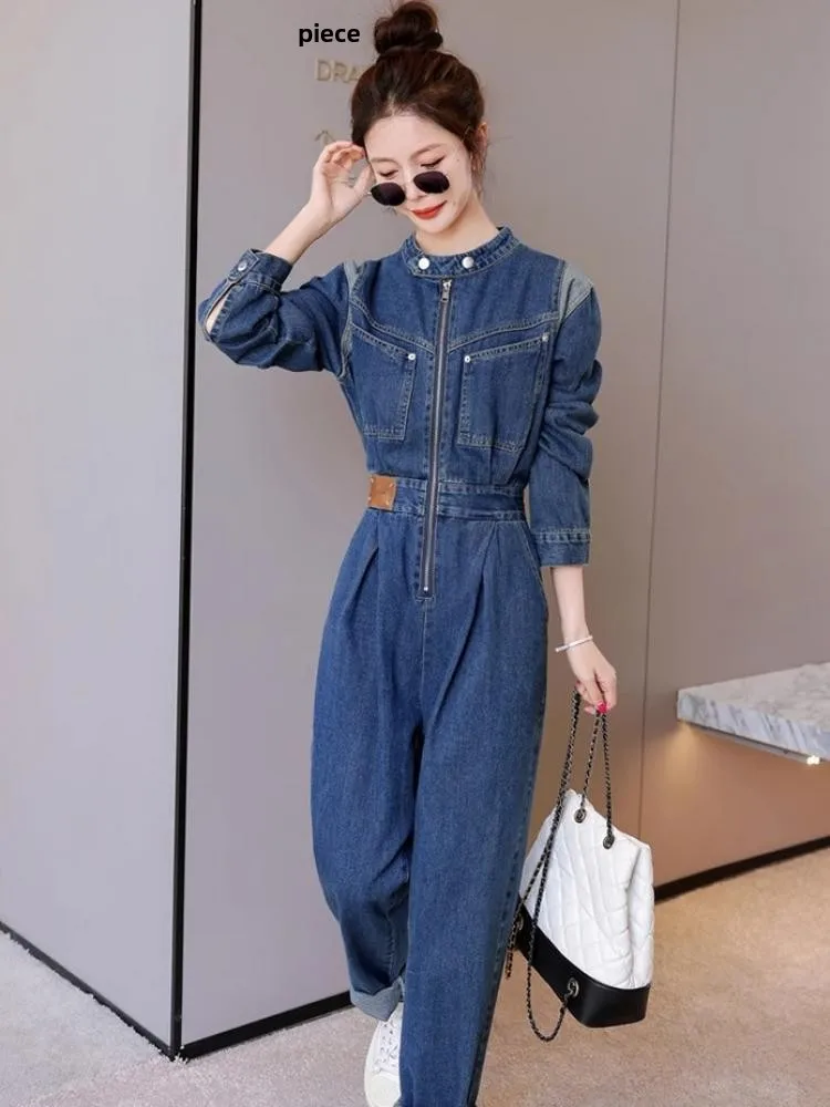 

Faionable Casual Denim Overalls Women's High Waist Workwear Pants Street Sle Spring Autumn New Arrival Vintage Trendy