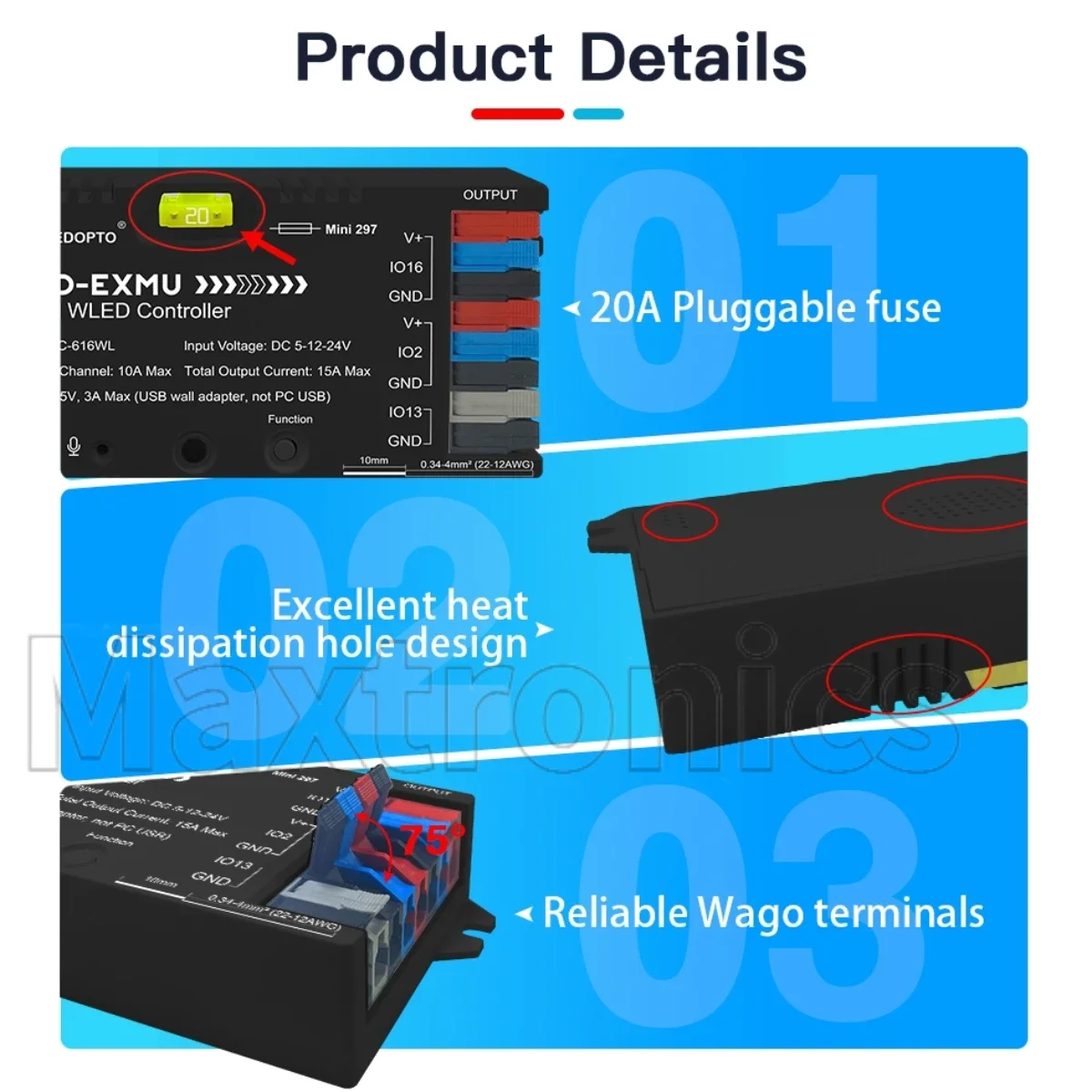 GL-C-616WL GLEDOPTO ESP32 WLED LED Controlle Elite 2D EXMU Advanced with MIC 20A Fuse DIY Dynamic Light FOR WS2812b SK6812 Strip