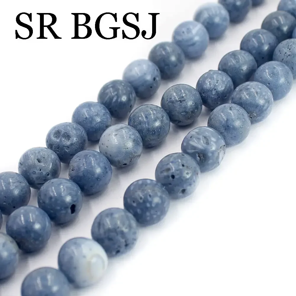 6MM 8MM 10MM 12MM  Round Blue Sponge Coral Gems Loose Jewelry DIY Beads Strand 15\