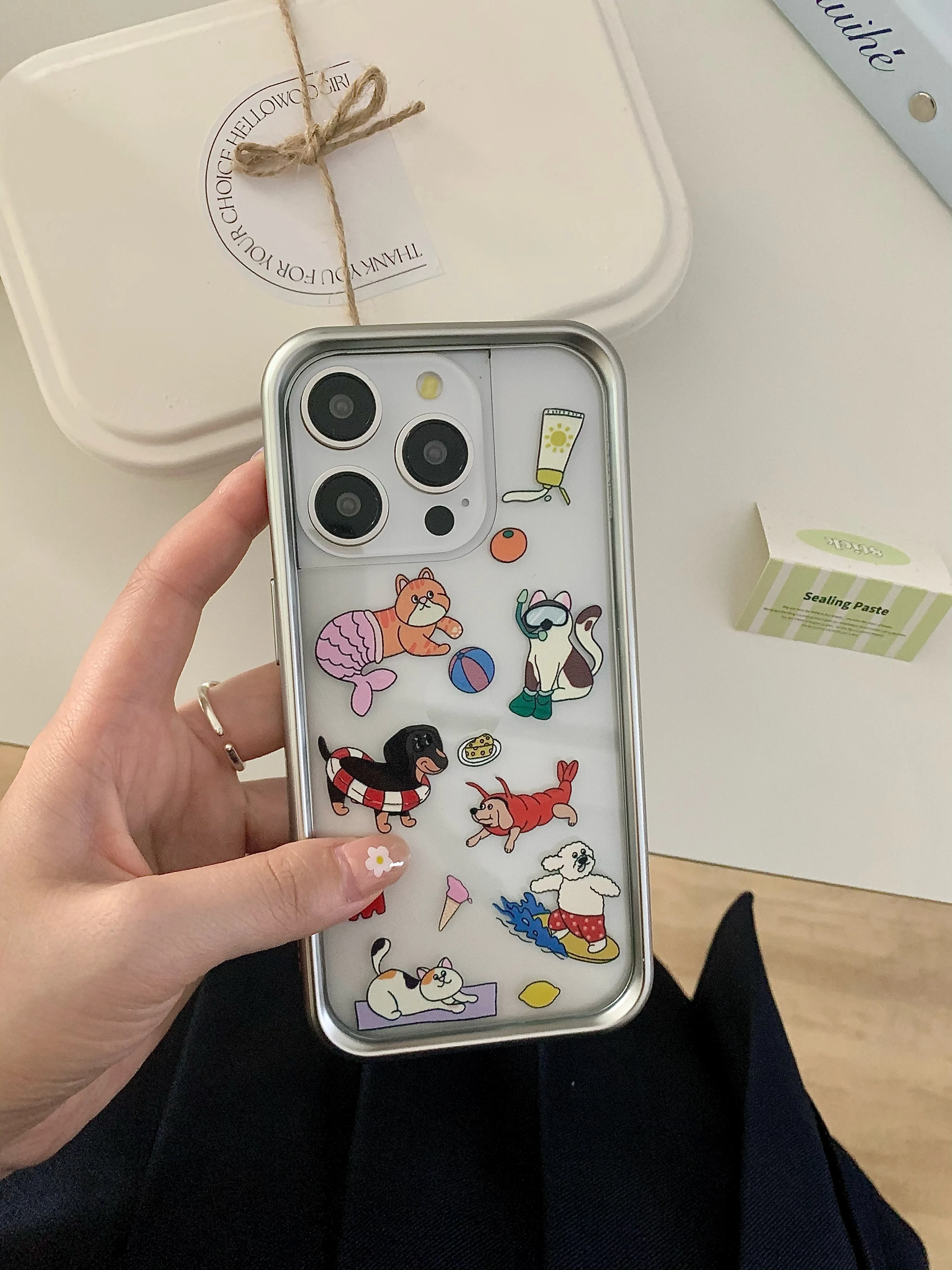 Korean Ins Cute Dachshund Dog Funny Animals Electroplated Edge Clear Phone Case for iPhone 15 14 13 Pro Max 12 Pro Back Cover image 6