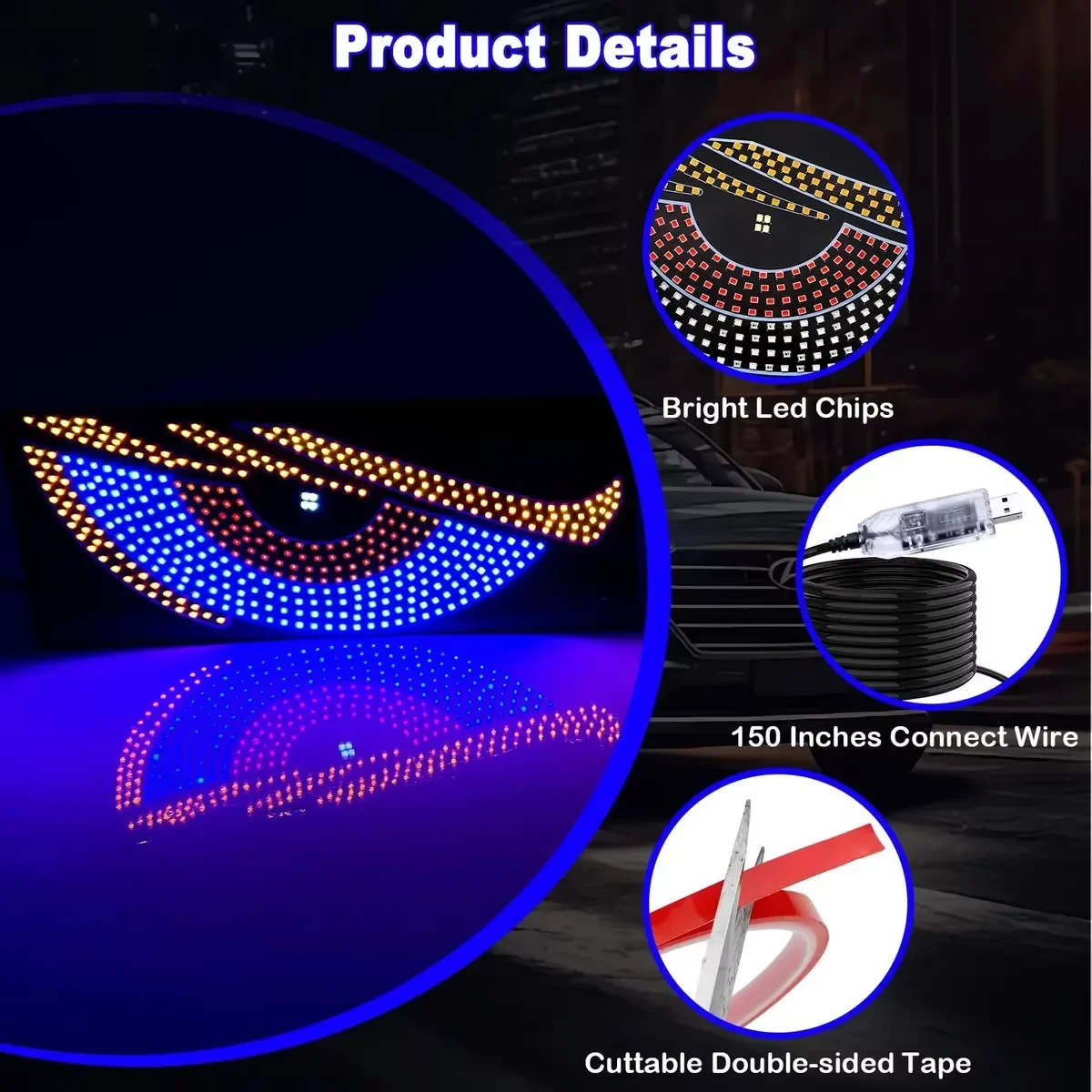 30*12cm Car Devil Eyes Light Led Soft Screen DIY Colorful Car Windshield LED Waterproof Screen Light