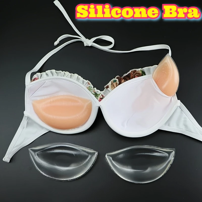 Reutilizável silicone push up sutiã inserções almofada triângulo forma realçador feminino adesivo invisível sem alças sem costas decote levantamento