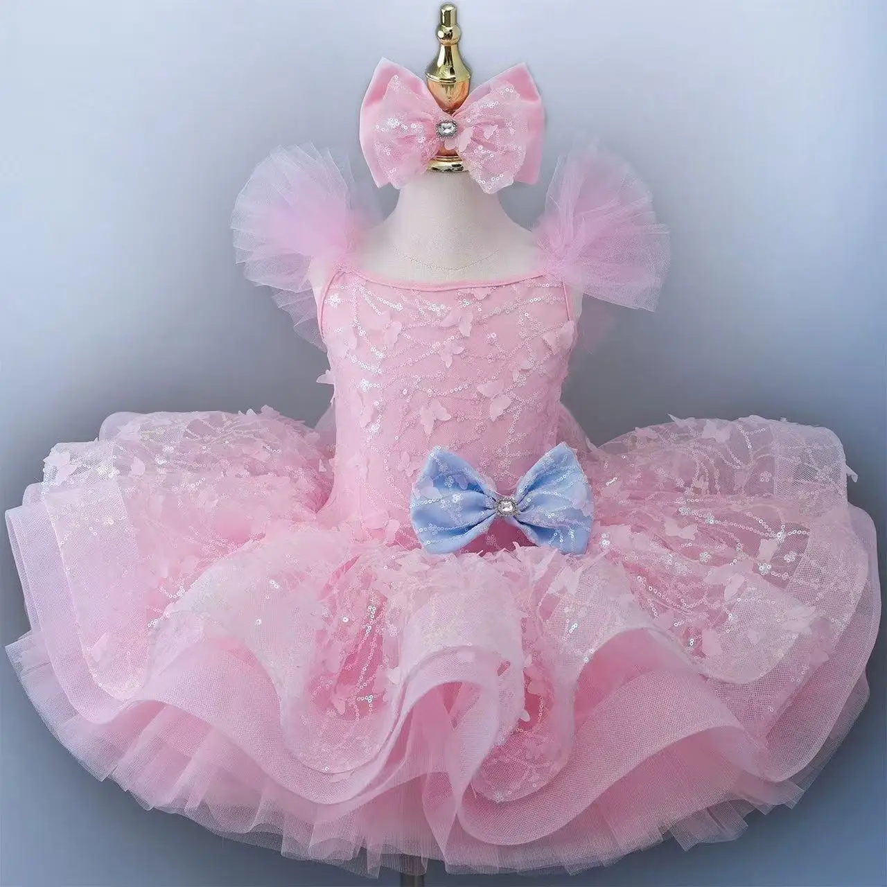 

Little Swan Ballet Dress for Girls Professional Stage Performance Sequin Tutu Skirt Birthday Party Dance Multi-layer Mesh Dress