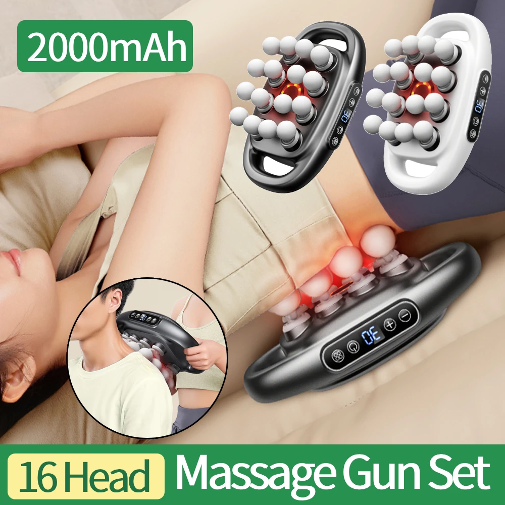 

Массажный пистолет с 16 насадками для глубокого массажа тканей, 30 уровней интенсивности, электрический массажер для всего тела, для снятия боли в спине, плечах, ногах