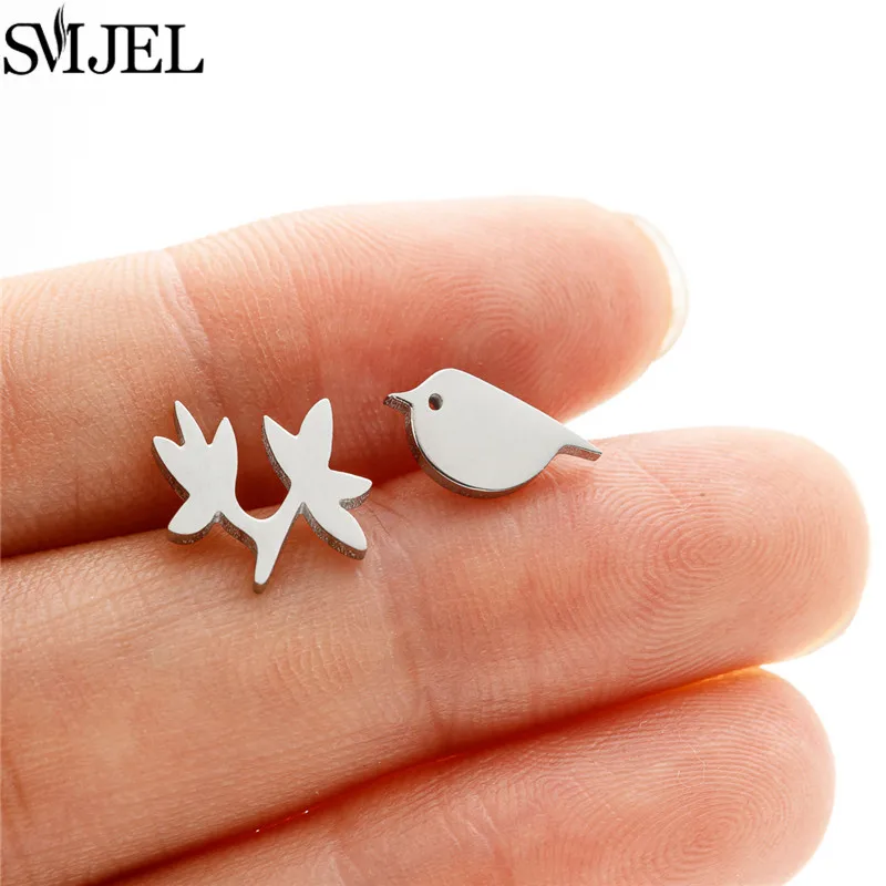 Classic Vintage Branch Birds Metal Stud Earrings for Women Simple Animal Earings Swallow Ear Jewelry Girls Birthday Gifts