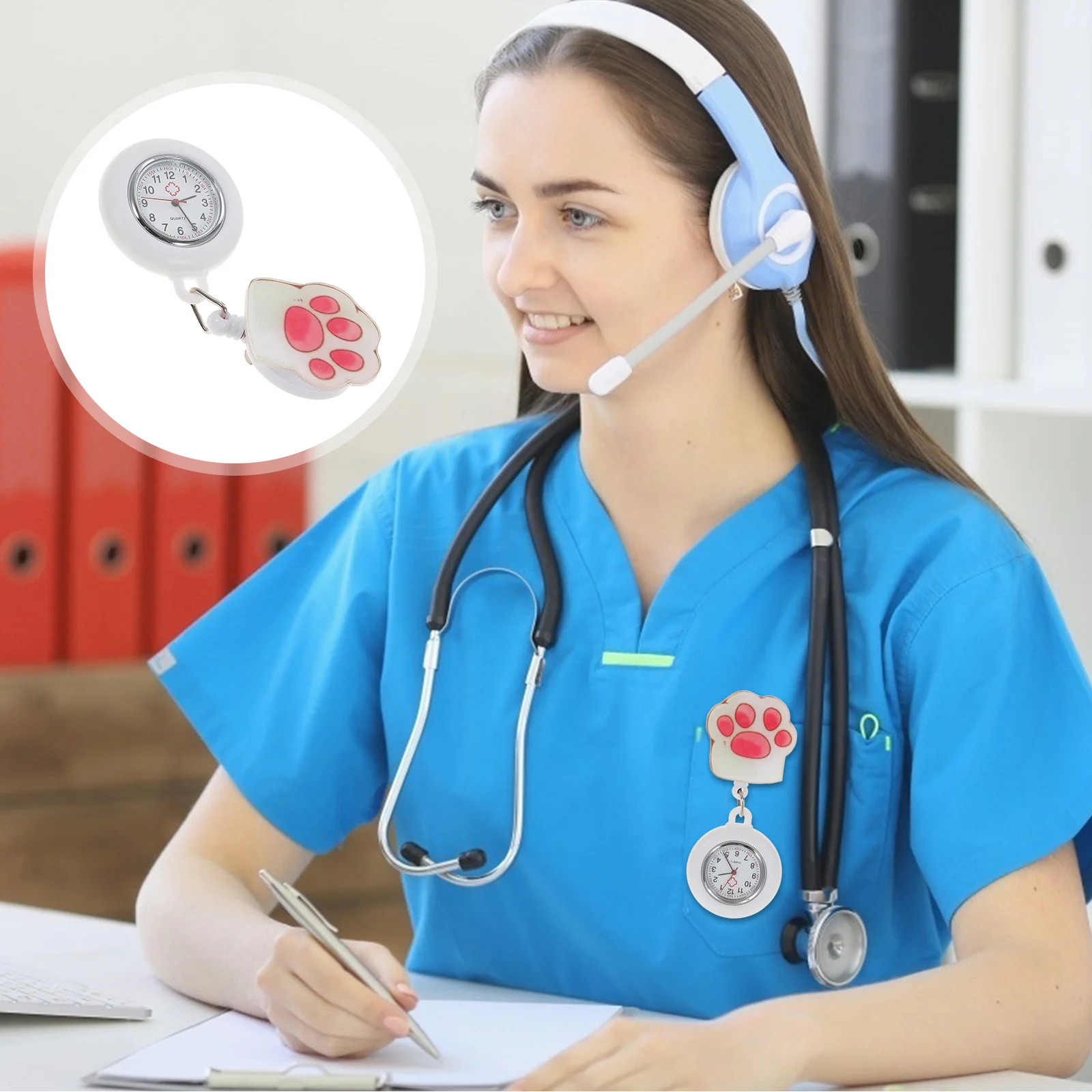 ساعة جيب معلقة بمشبك كبير من السيليكون للممرضات والأطباء والموظفين الطبيين المحمولة بحركة كوارتز للممرضات